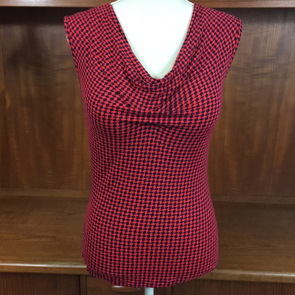Michael Kors Red and Black Houndstooth Top